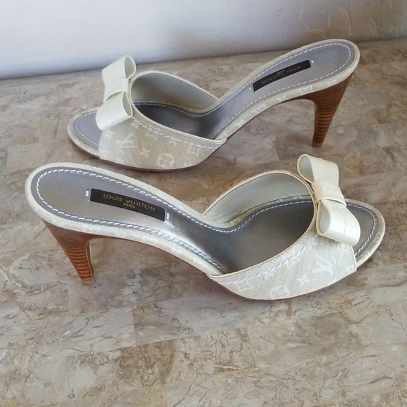 Authentic Louis Vuitton Cream Monogram Heels - Picture 4 of 7